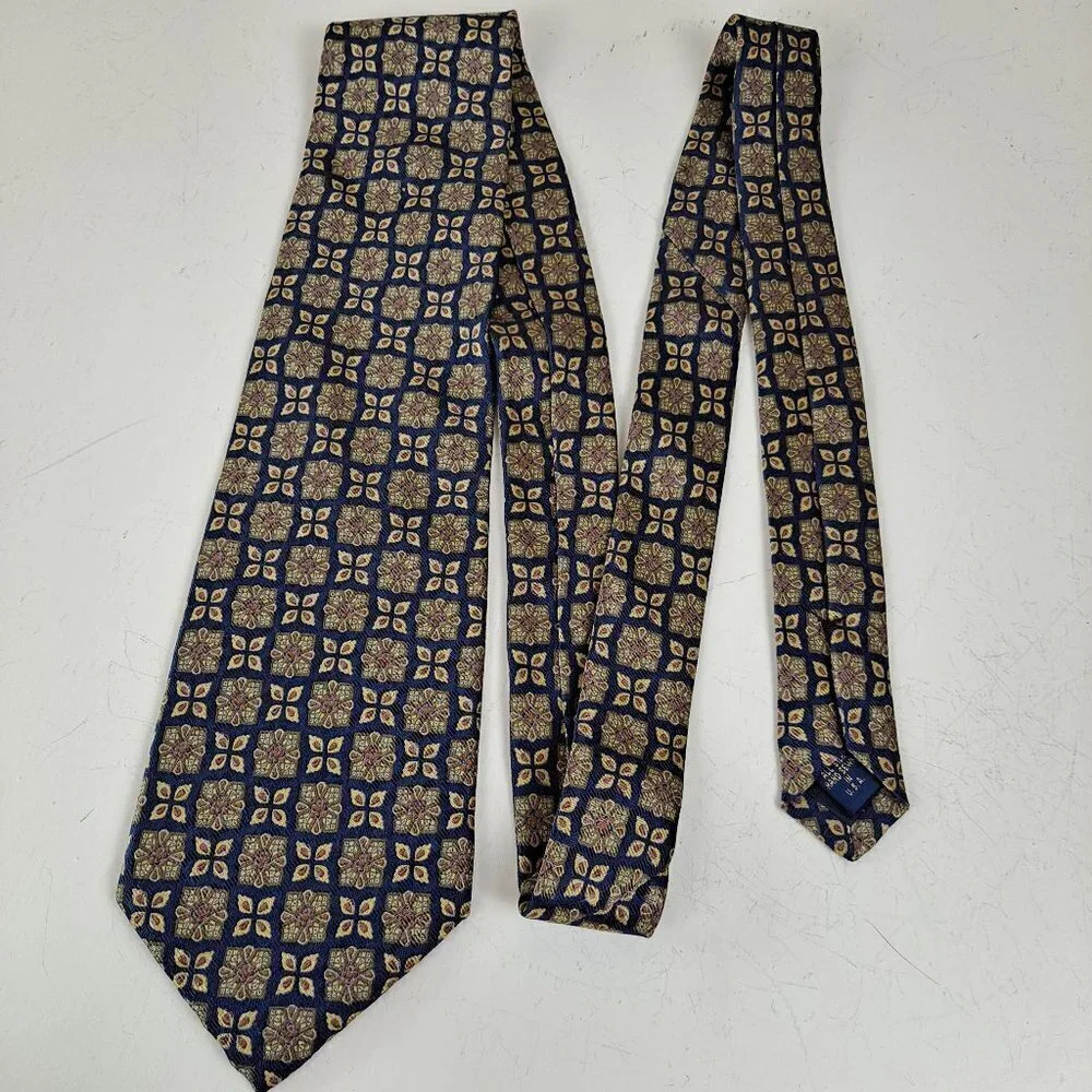 Jos A Bank Corporate Collection 100% Silk Men's Tie Navy Blue/Gold/Red EUC